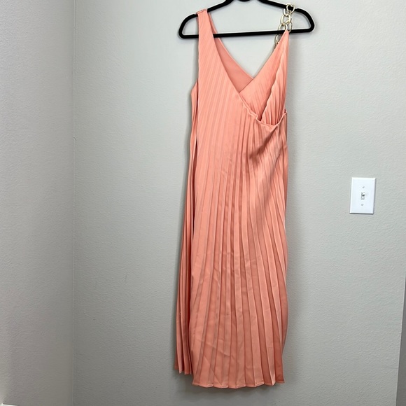 ZARA PEACH PLEATED MAXI DRESS WITH GOLD STRAP DETAIL - Picture 1 of 5
